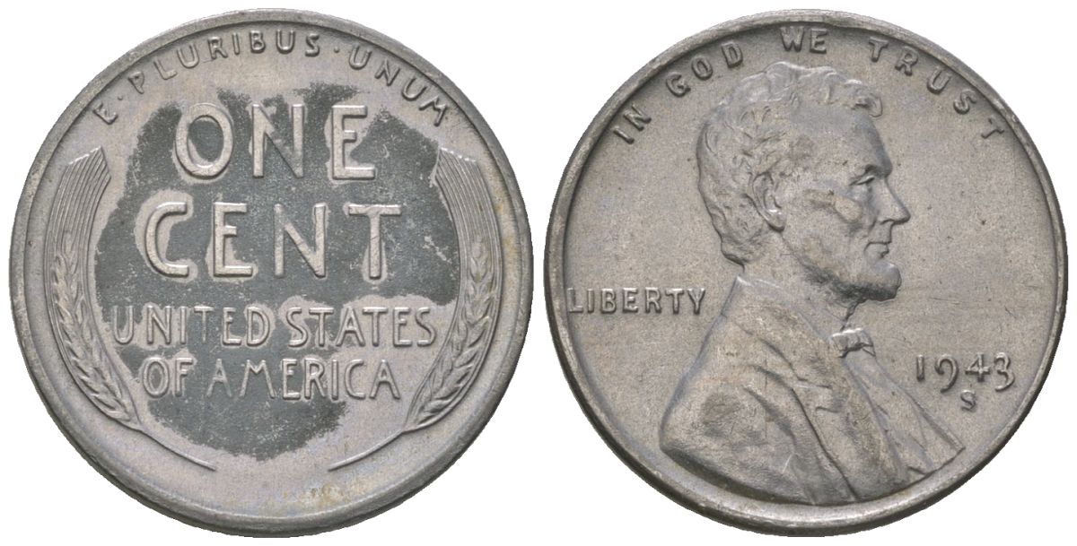 США 1 цент 1943 S (Сан-Франциско), Авраам Линкольн KM 132 a сталь покрытая цинком aUNC 112-339