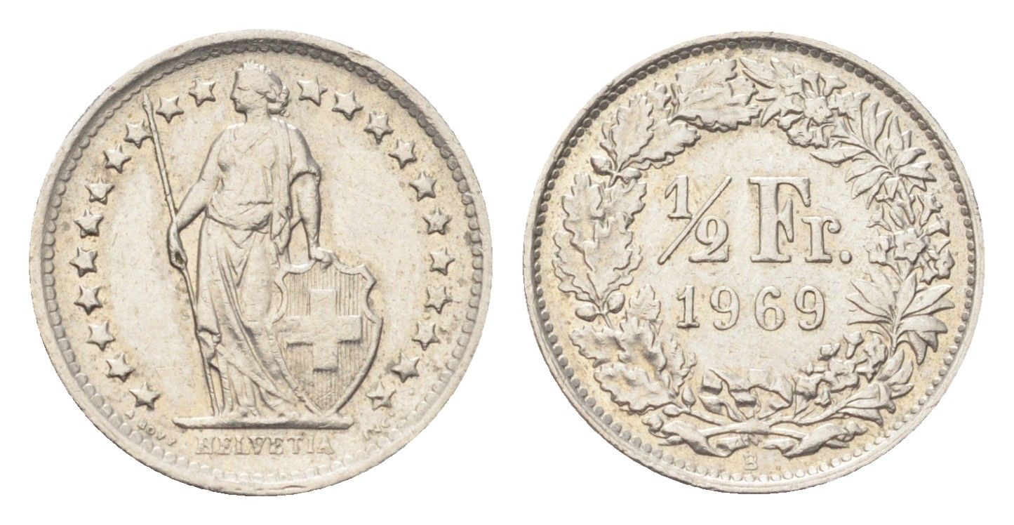 Швейцария 1/2 франка 1969 B KM 23a медно-никель 4705-869