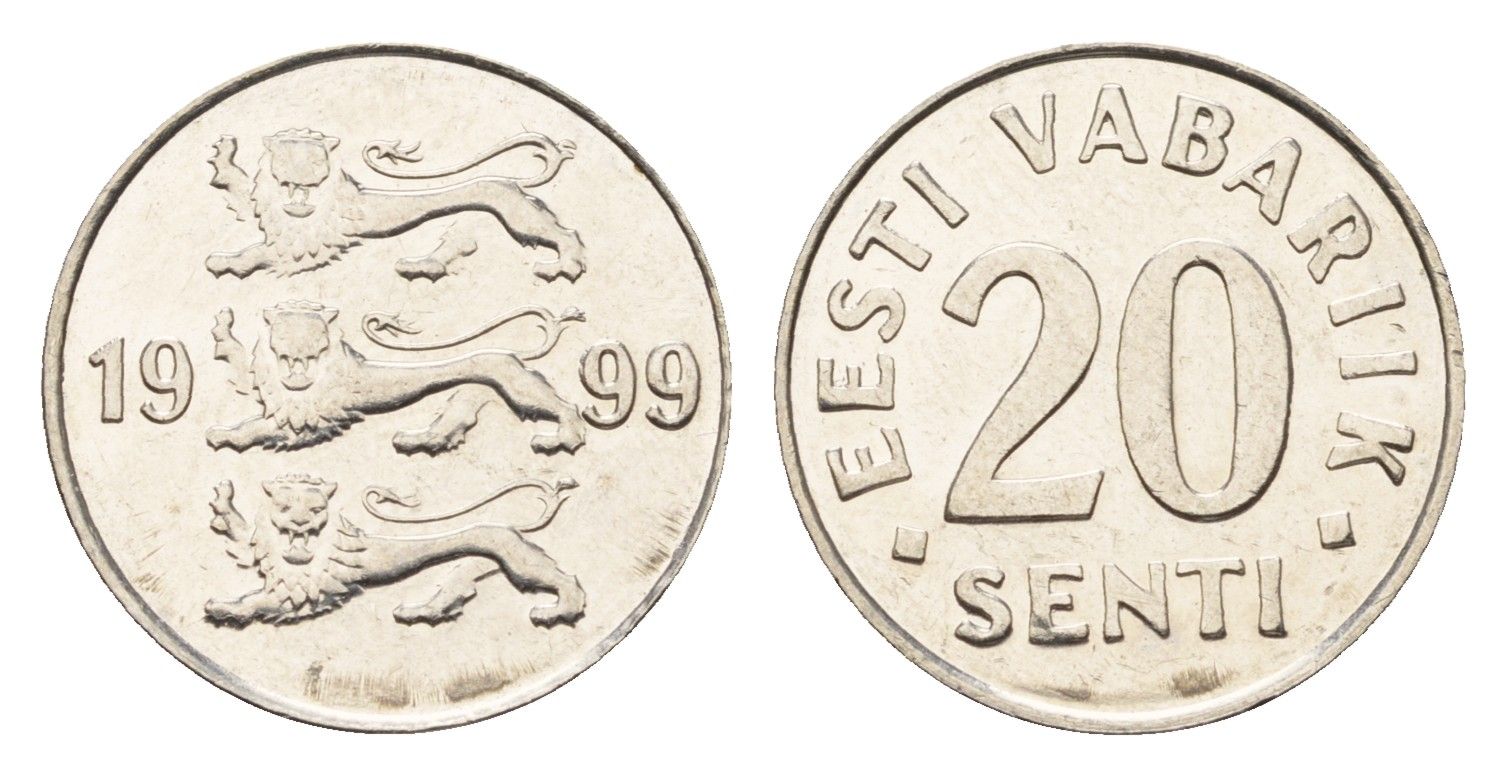 Эстония 20 сентов 1999 KM 23a сталь плакированная никелем UNC 4689-724