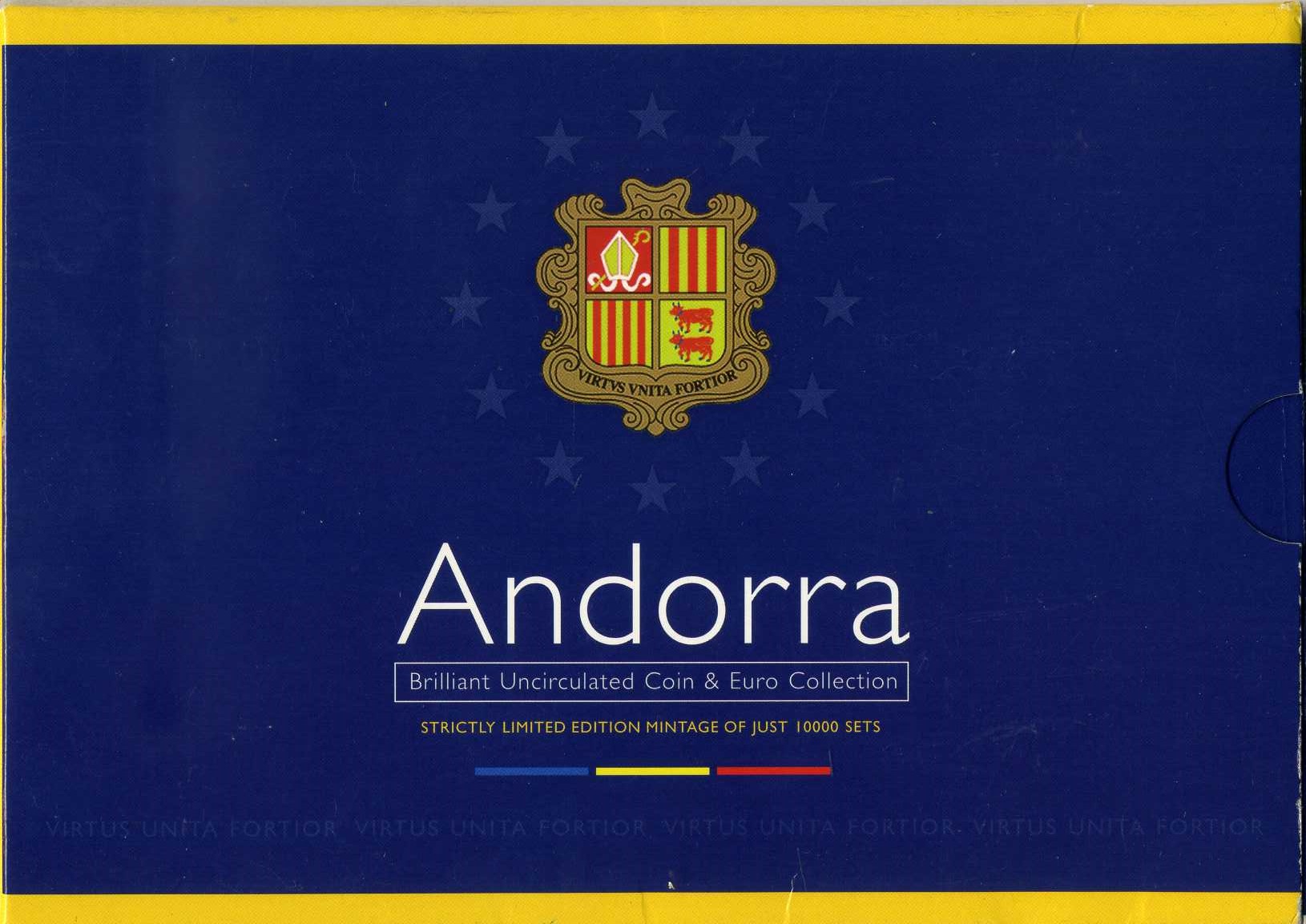 Андорра набор из 9 монет 1999-2002 включая евро Франции и Испании биметалл UNC 00-00