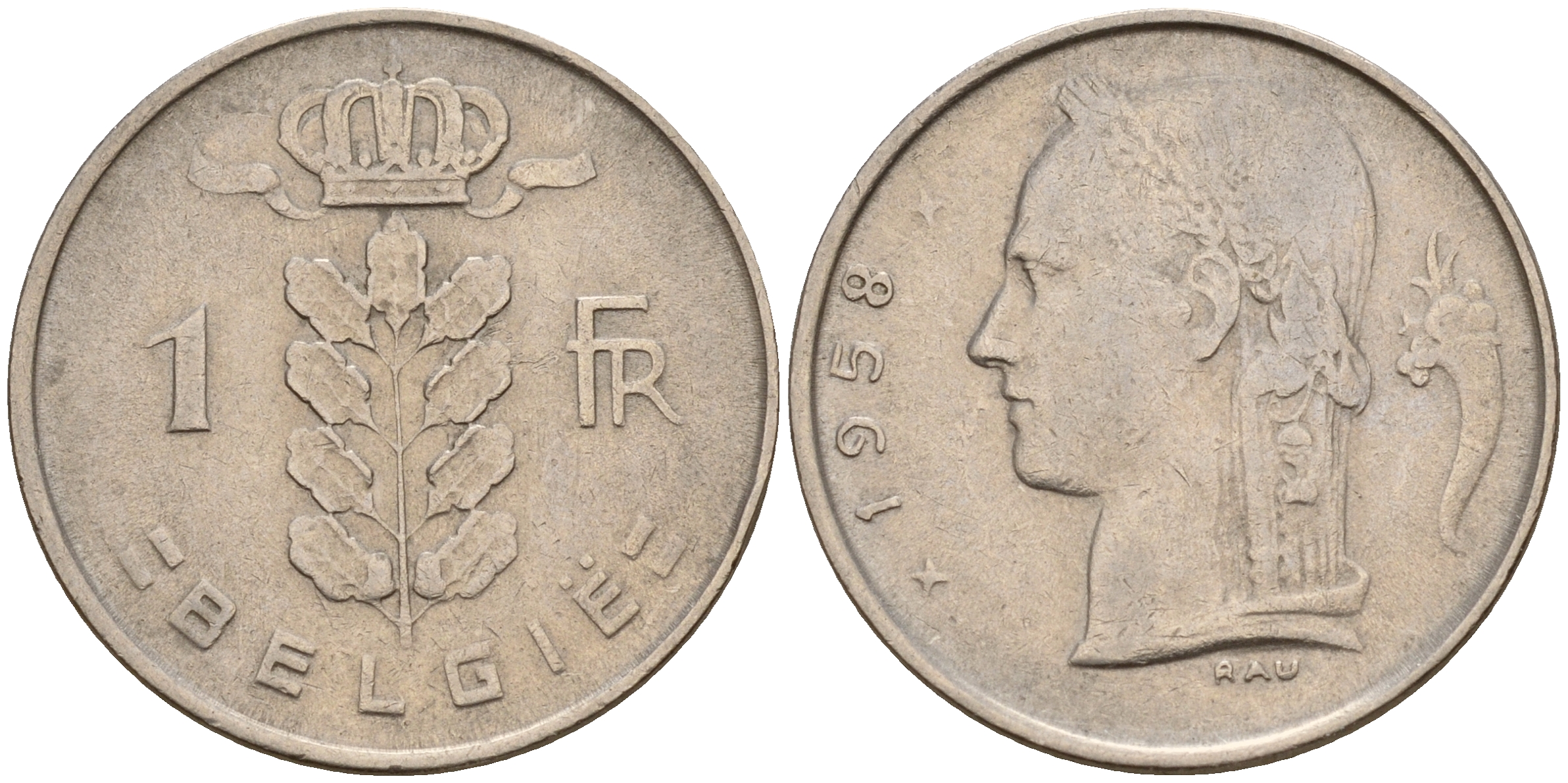 Бельгия 1 франк 1958 Belgie, Бодуэн I (1951-1993) KM 143.1 медно-никель    4187-132