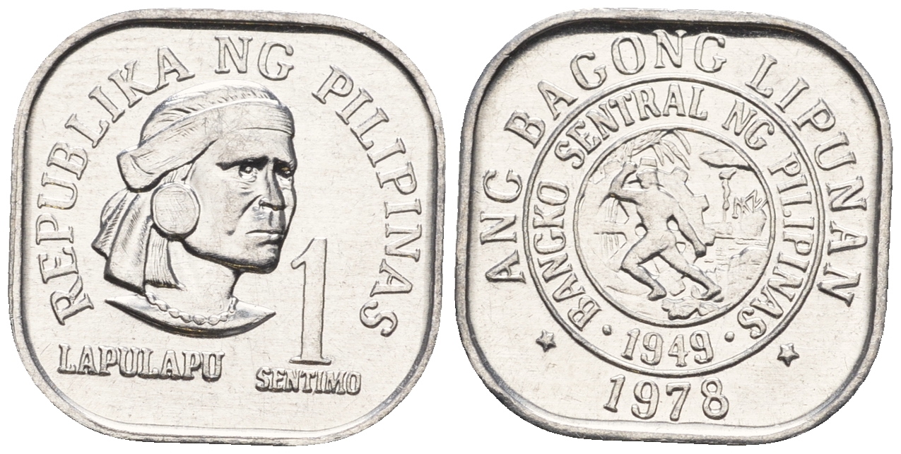 Филиппины 1 сентимо 1978 вождь острова Мактан Лапу-Лапу KM 205 алюминий  UNC  220-1117