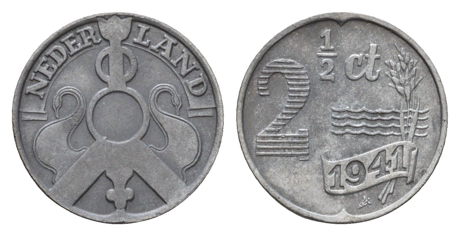 Нидерланды 2 1/2 цента 1941 Вильгельмина (1890-1948) KM 171 цинк 44-1121