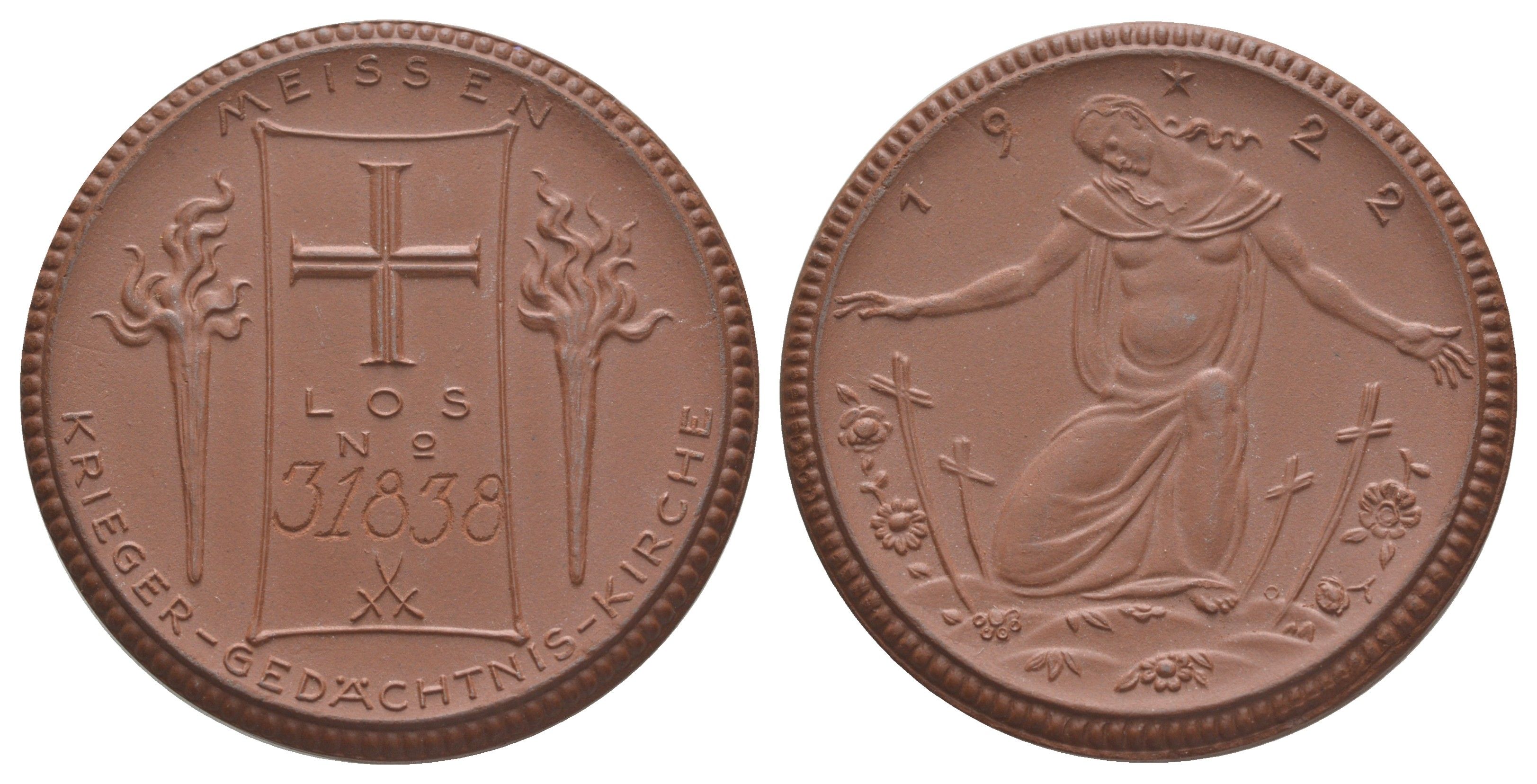 Германия, Мейсен благотворительная медаль "В память о жертвах войны" 1922 диаметр 42,5 мм, вес 11,5 гр Scheuch 801a фарфор 1094-11-12