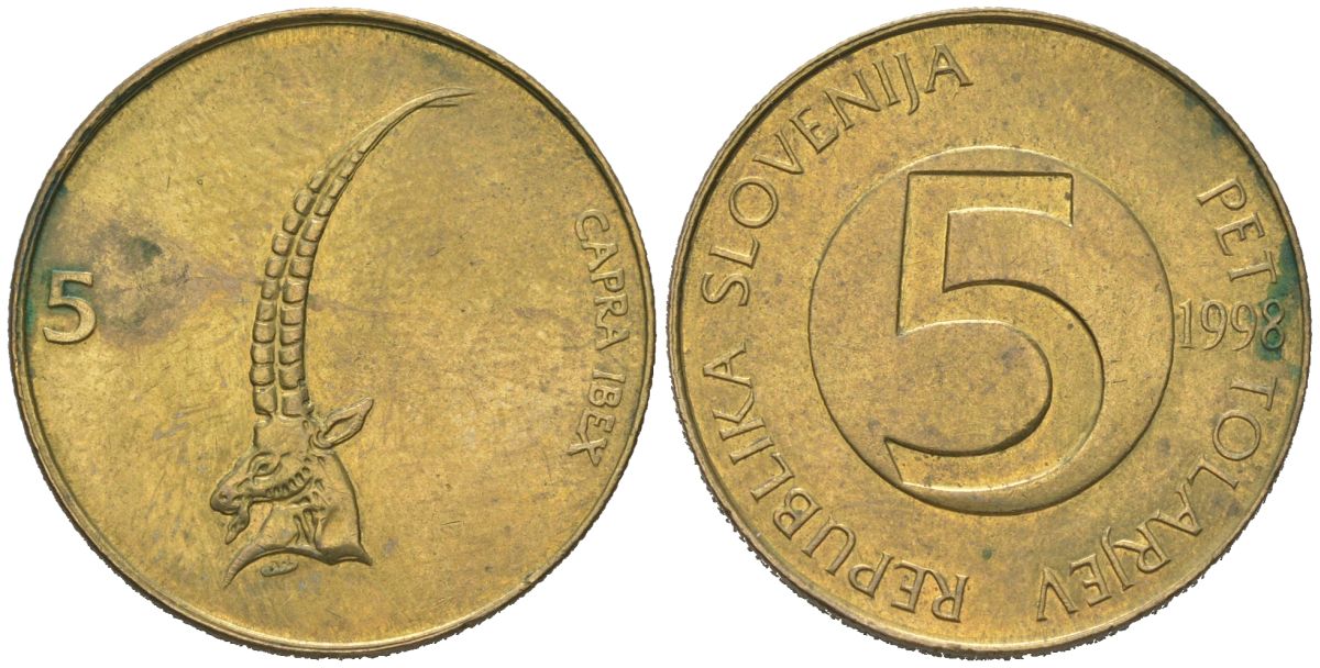 Словения 5 толаров 1998 KM 6 латунь 186-435