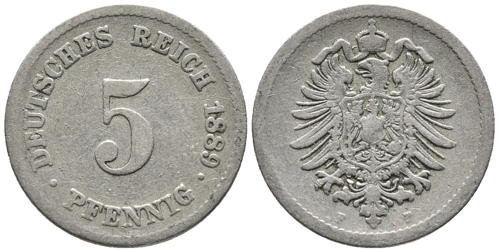 ГЕРМАНИЯ 5 ПФЕННИГОВ 1889 F, СТАРОГЕРБОВКА KM 3, J. 3 медно-никель 39-424
