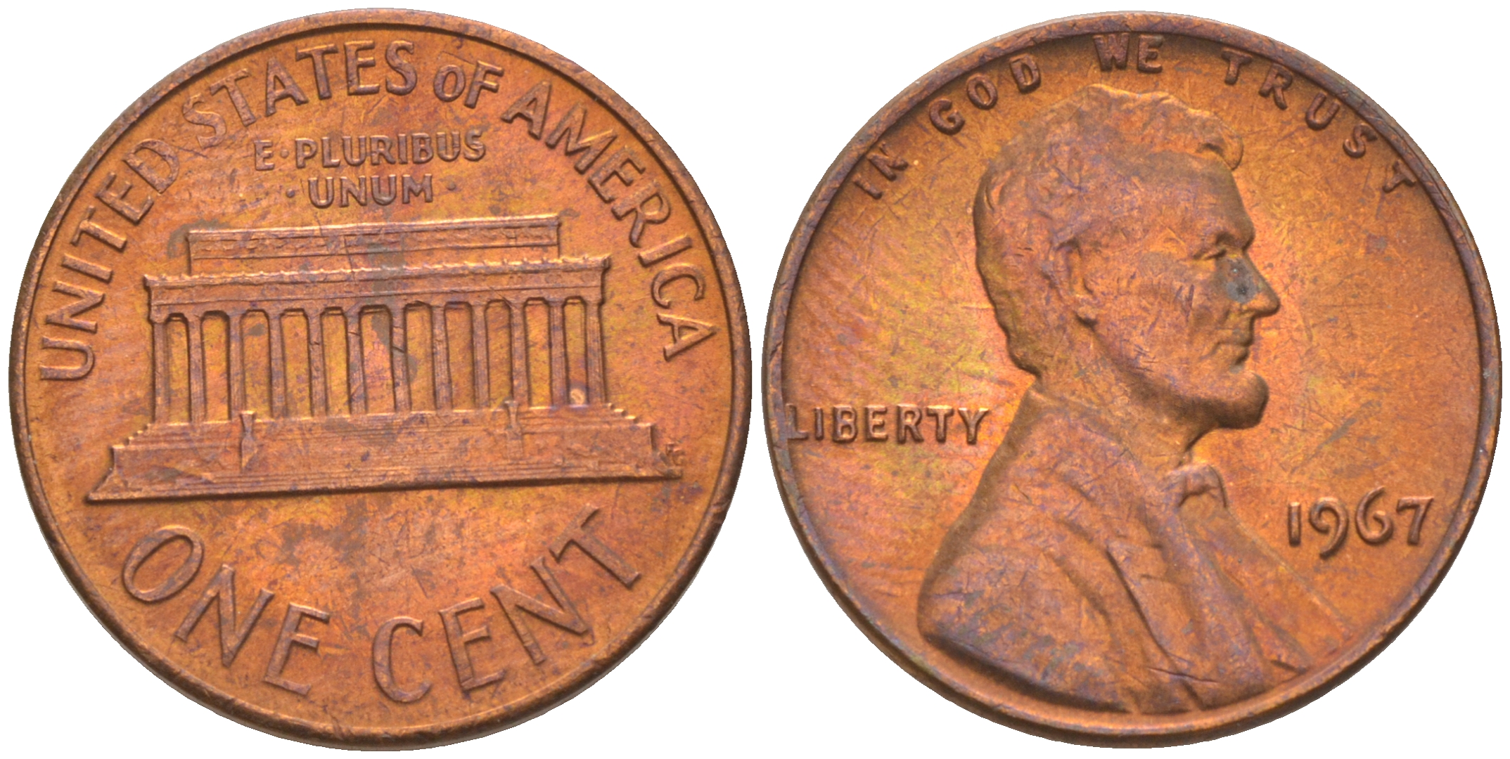 США 1 ЦЕНТ 1967 ЛИНКОЛЬН KM 201 медь цинк 187-1153