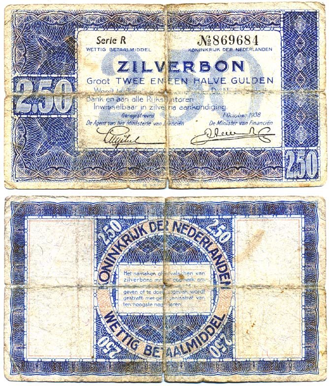 НИДЕРЛАНДЫ 2 1/2 ГУЛЬДЕНА 1938 1 БУКВА В СЕРИИ Pick 62 бумага 6287-11-3