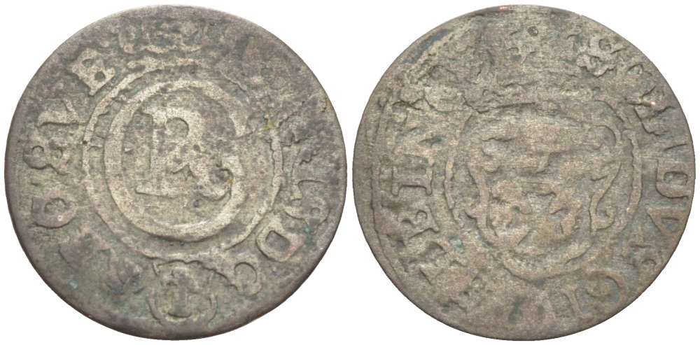 Польша, Эльблонг 1 шиллинг (шеляг) ND Кристина (1626-1654), Шведское правление (1626-1655), вес 0,42 гр. KM 46 серебро 1517-423