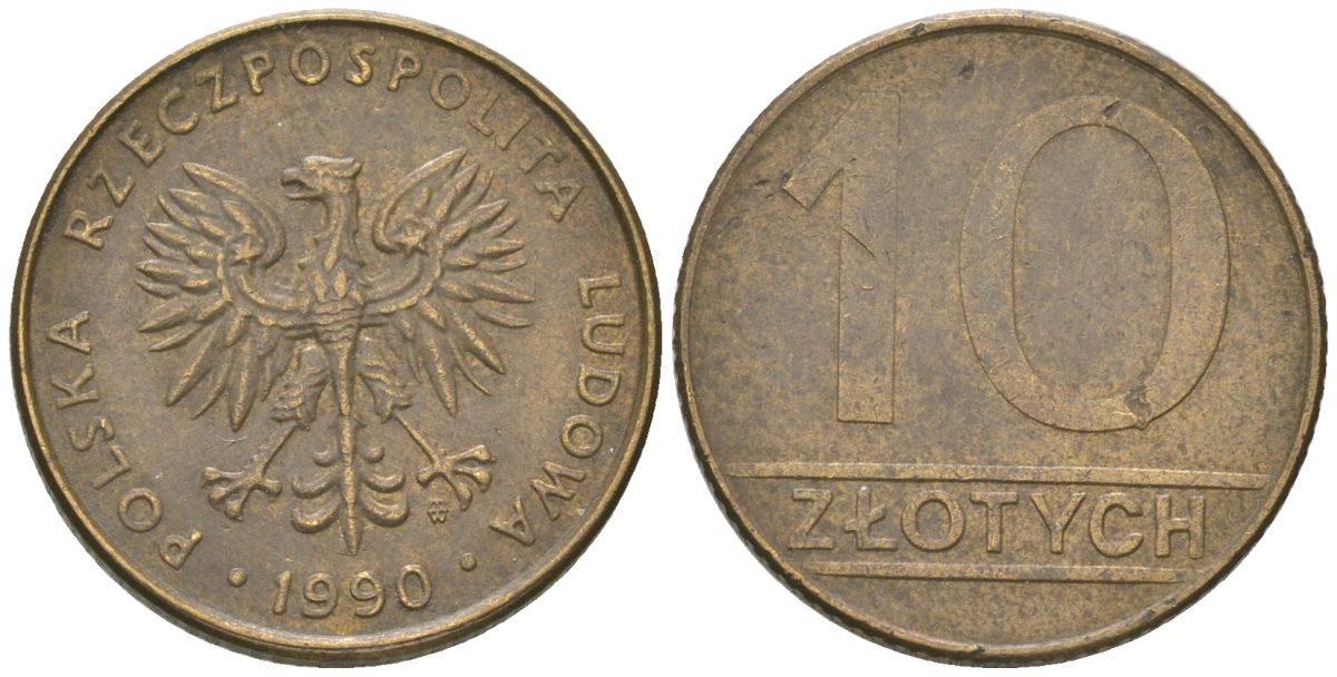 Польша 10 злотых 1990 MW Y?152.2 латунь 4617-1217