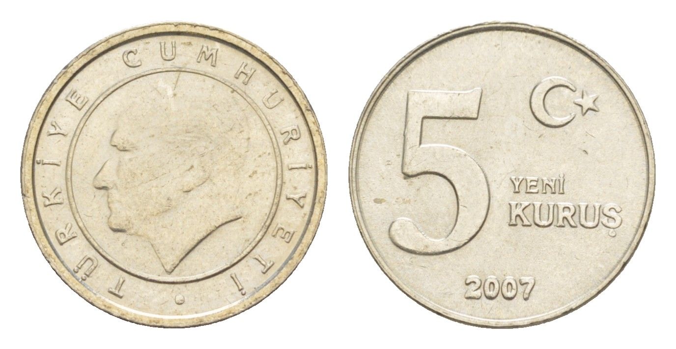 Турция 5 курушей 2007 Кемаль Ататюрк KM 1165 медь цинк никель UNC 4647-537