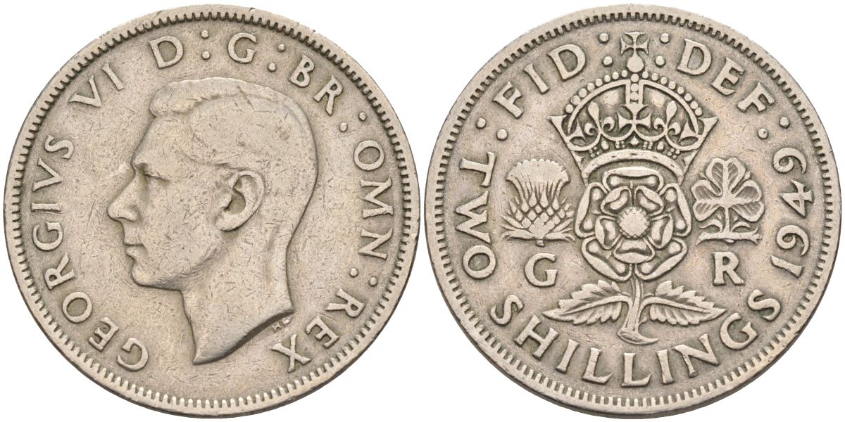 Великобритания 2 шиллинга (флорин) 1949 Георг VI (1936-1952) KM 878, Spink 4107 медно-никель 4117-1015