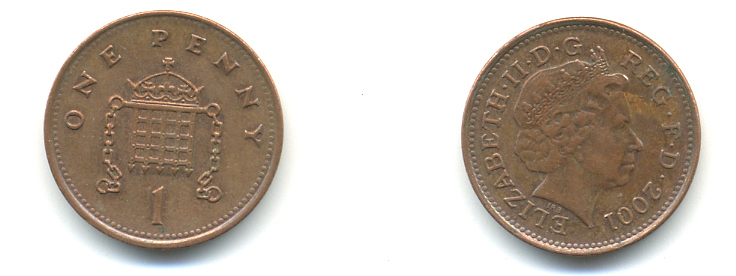 Великобритания 1 пенни 2001 Елизавета II (1952-2022) KM 986, Spink 4710 (B5) сталь плакированная медью 177-549