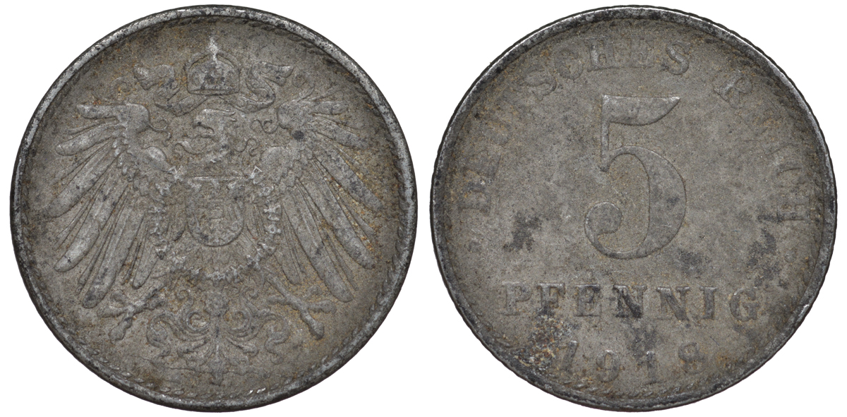 ГЕРМАНИЯ 5 ПФЕННИГОВ 1918 A KM 19, J. 297 железо 45-1149