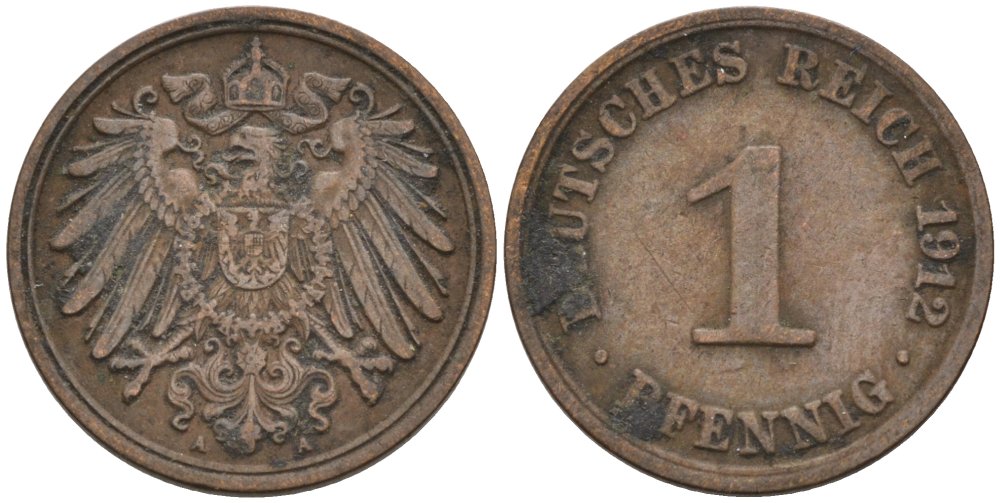 Германия 1 пфенниг 1912 A KM 10, J. 10 медь 4576-227