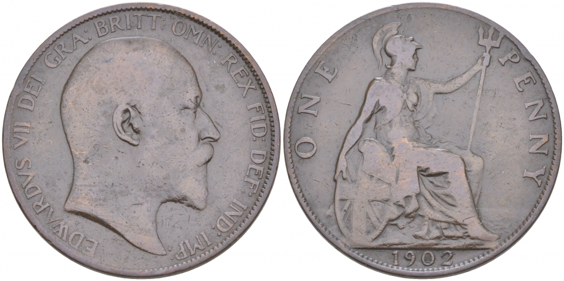 Великобритания 1 пенни 1902 Эдуард VII (1901-1910) KM 794.1, Sp 3990A бронза 69-142