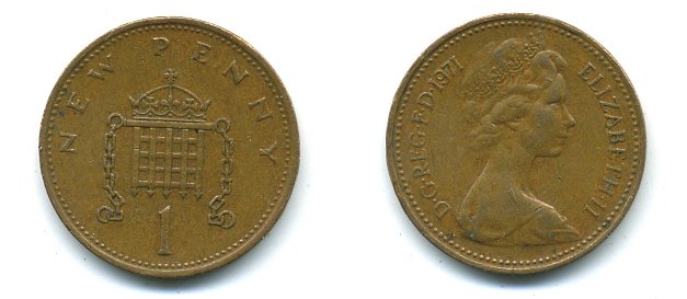 Великобритания 1 пенни 1971 Елизавета II (1952-2022) KM 915, Spink 4237 (B1) бронза 57-1243