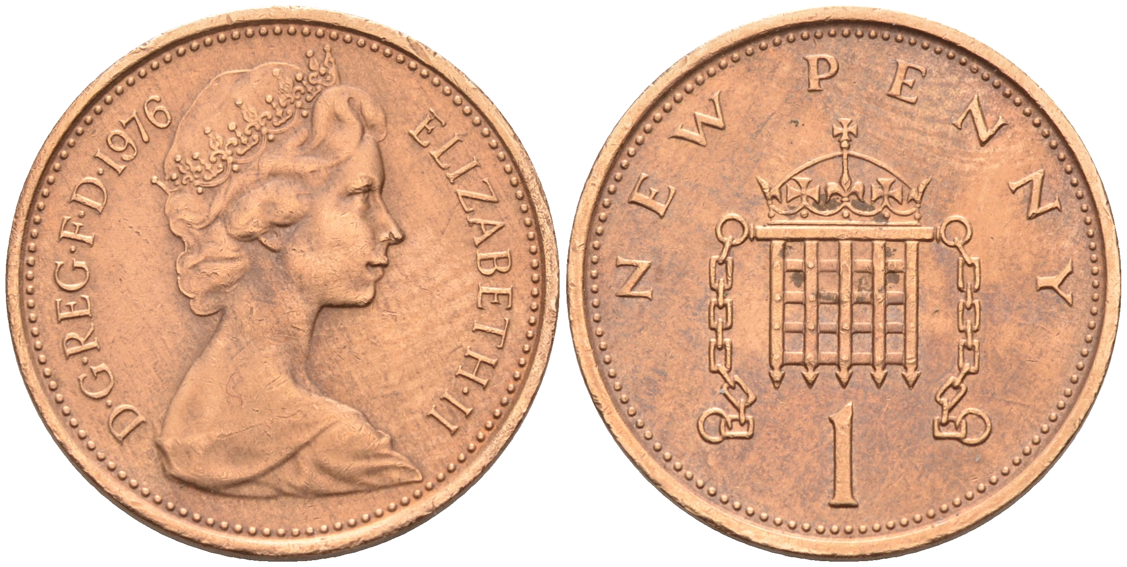 Великобритания 1 пенни 1976 Елизавета II (1952-2022) KM 915, Spink 4237 (B1) бронза 4588-541