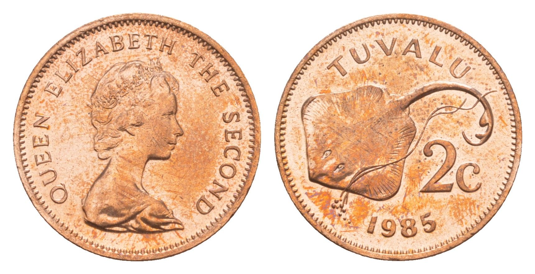 Тувалу 2 цента 1985 KM 2 бронза UNC 4654-836