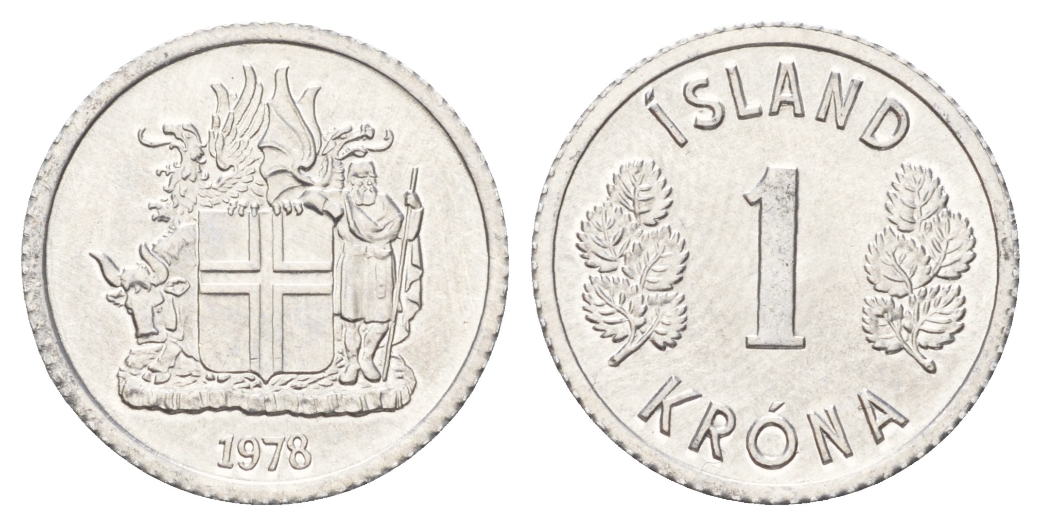 Исландия 1 крона 1978  KM 23 алюминий UNC M84-09