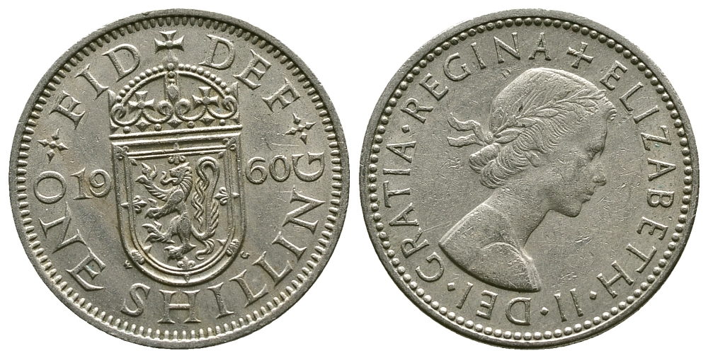 Великобритания 1 шиллинг 1960 Елизавета II (1952-2022), Шотландский герб KM 905, Spink 4148 медно-никель 4384-646