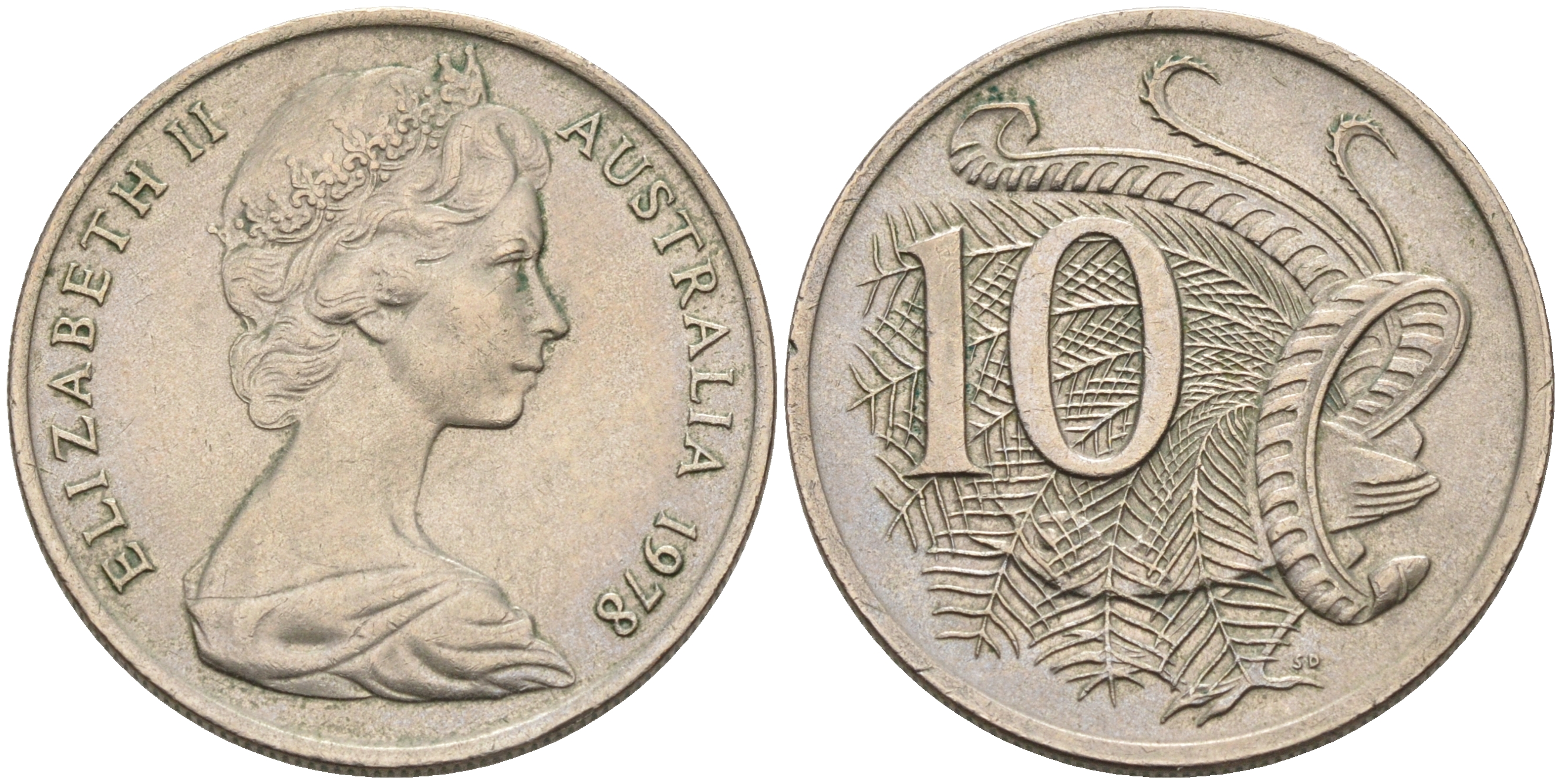 Австралия 10 центов 1978 Елизавета II (1952-), птица лирахвост KM 65 медно-никель 4566-457