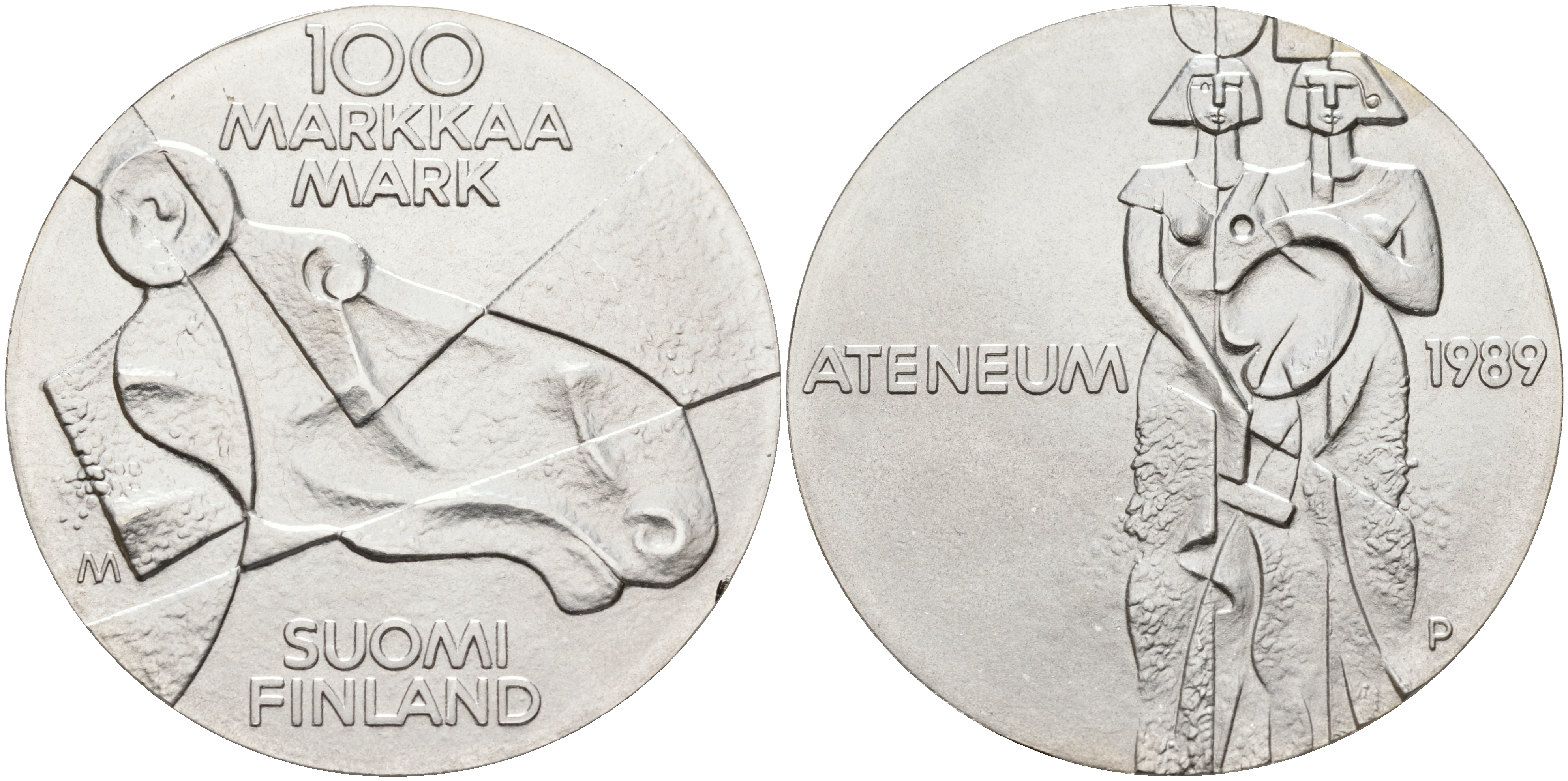 Финляндия 100 марок 1989 Центральный художественный музей Атенеум, лось KM 75 серебро UNC 1525-1341