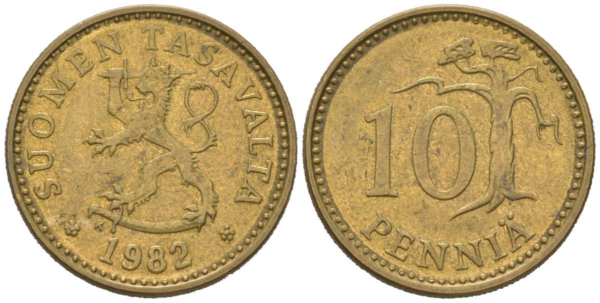 Финляндия 10 пенни 1982 K KM 46 алюминиевая бронза UNC 99-1026