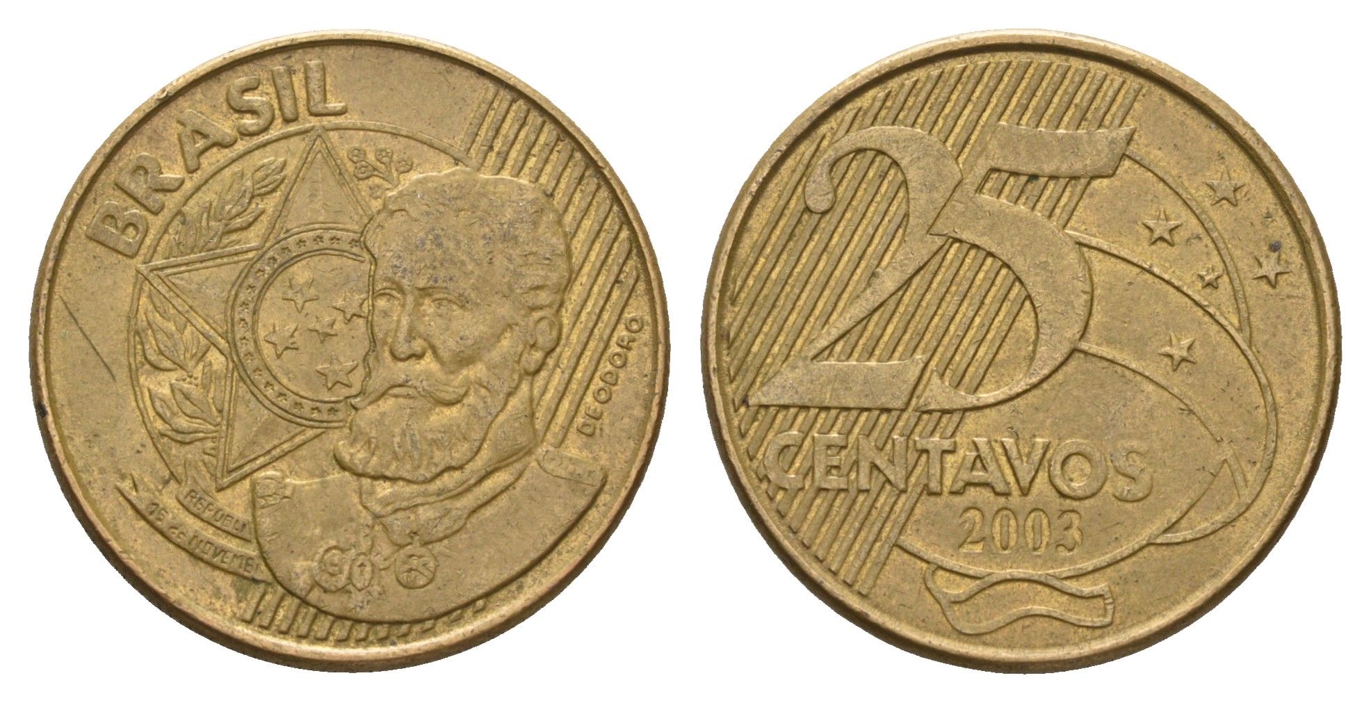 Бразилия 25 сентаво 2003 KM 650 сталь плакированная латунью 4688-151