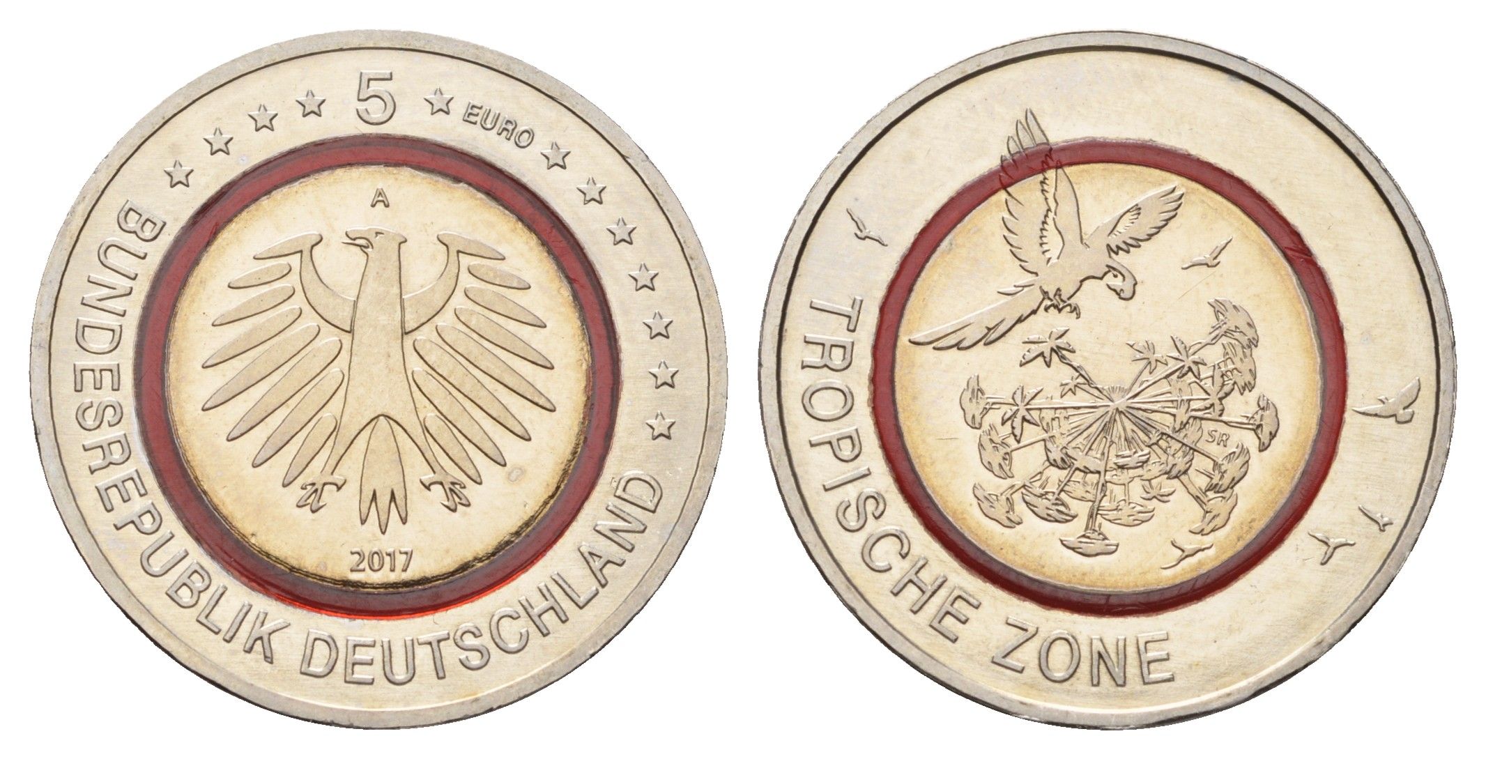 Германия 5 евро 2017 A, Тропическая зона KM 357 триметалл UNC 1523-911