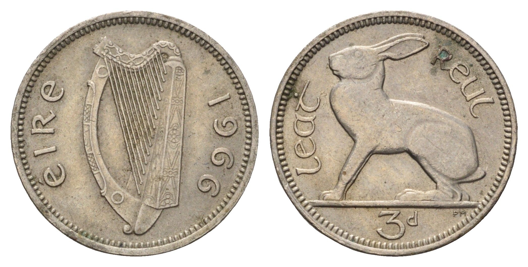 Ирландия 3 пенса 1966 заяц KM 12a медно-никель 4682-546