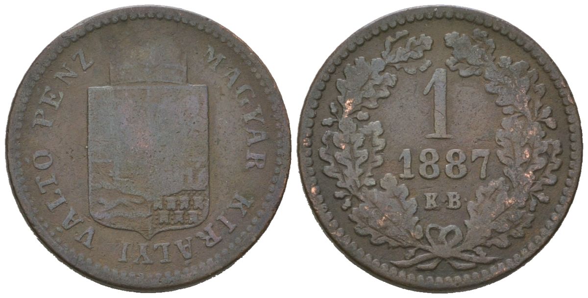 Венгрия 1 крейцер 1887 KB, Франц Иосиф I (1848-1916) KM 458 медь 4615-441