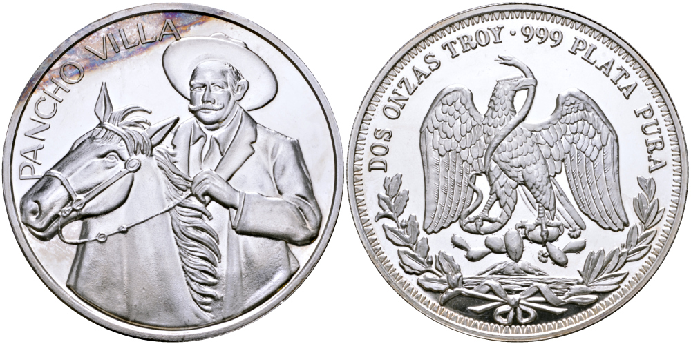 Мексика 2 унции ND Панчо Вилла (PANCHO VILLA), диаметр 48 мм., вес 2 тройские унции серебро PROOF 00-00