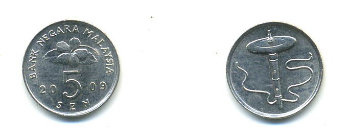 Малайзия 5 сенов 2009 KM 50 медно-никель 3999-536