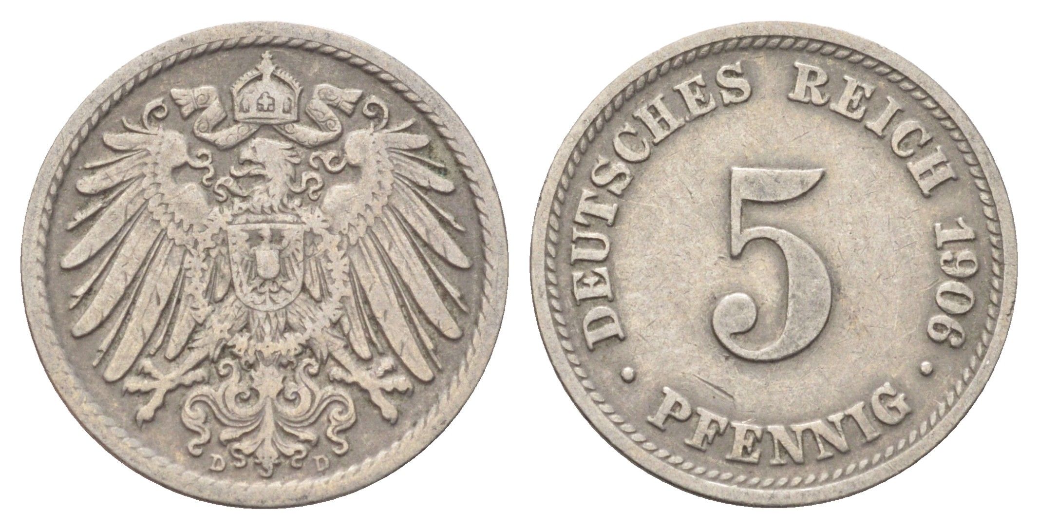 Германия 5 пфеннигов 1906 D KM 11, J. 12 медно-никель 4701-1037