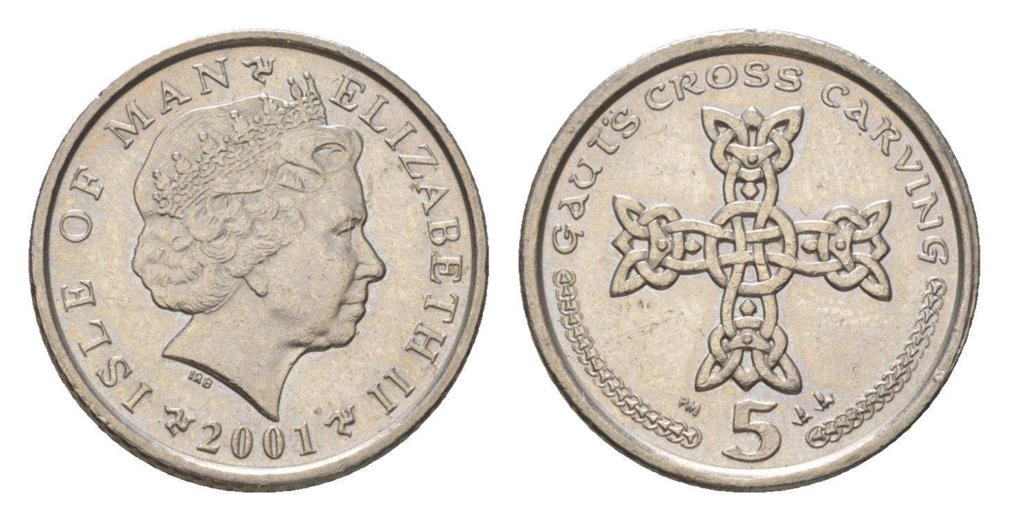 Остров Мэн 5 пенсов 2001 KM 1038 медно-никель UNC 4627-659