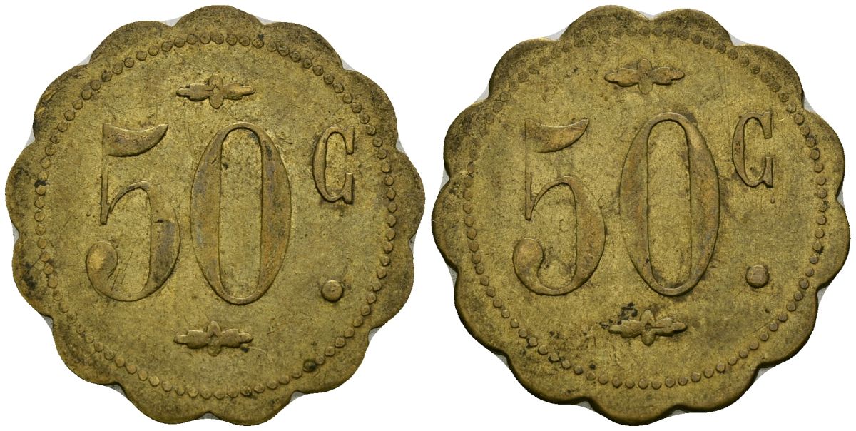 Франция 50 сантимов XIX-XX век ресторанный жетон латунь 4166-1144