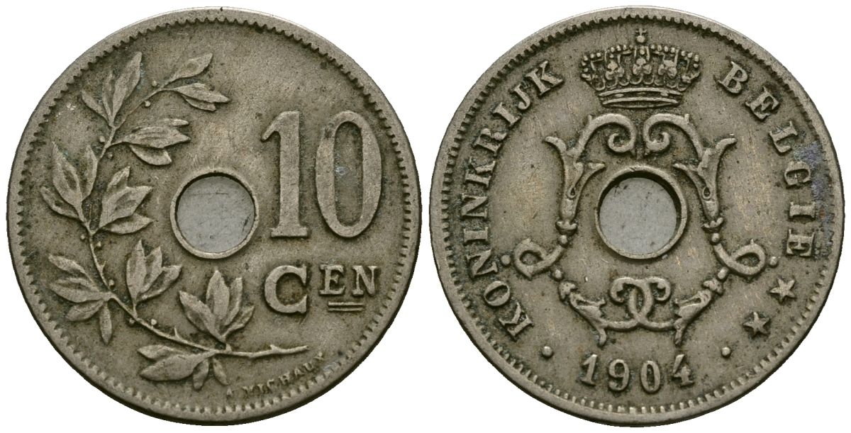 Бельгия 10 сантимов 1904 Belgie KM 53 медно-никель 4172-1156