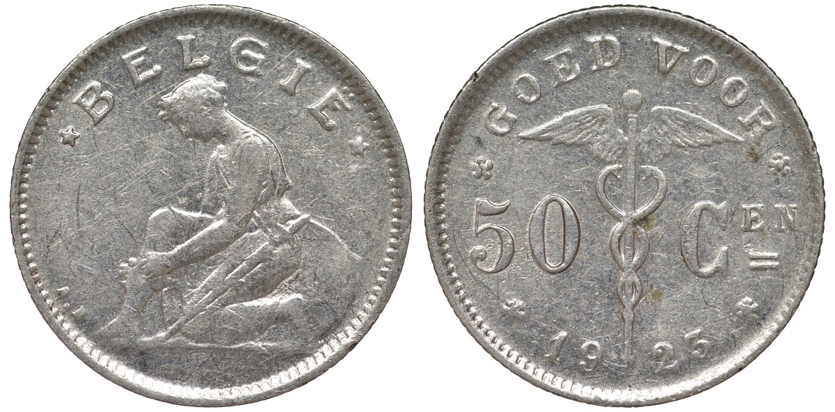 Бельгия 50 сантимов 1923 Belgie KM 88 никель 4164-151