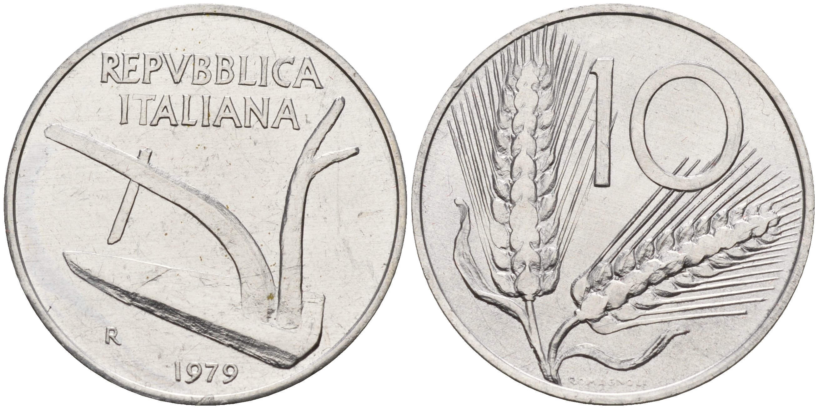 Италия 10 лир 1979 R, плуг KM 93 алюминий    4153-113