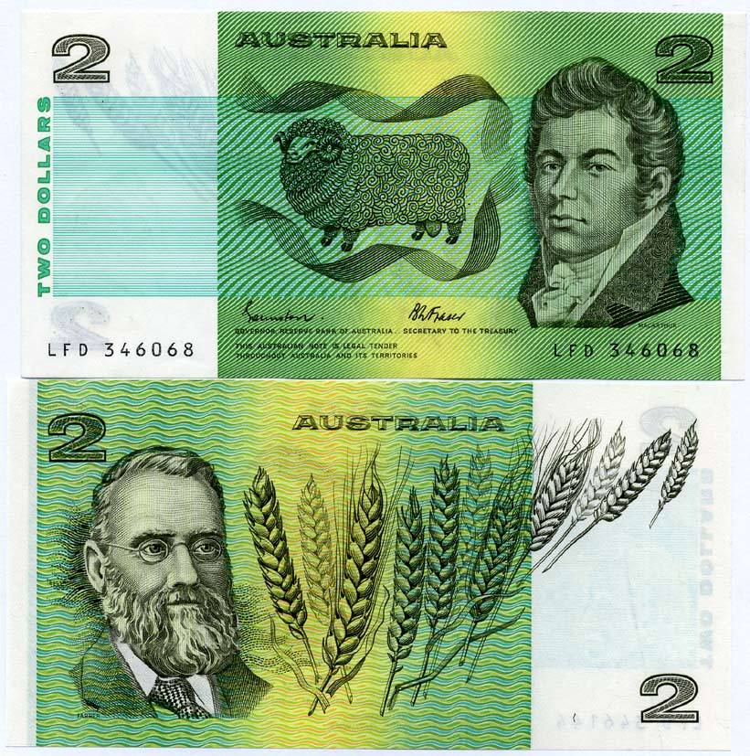 Австралия 2 доллара ND (1974-1985) Джон Макартур, Уильям Фаррер, подписи Johnston & Fraser Pick 43 e бумага UNC (пресс) 449-32-2