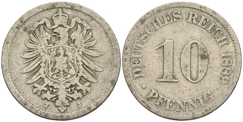 ГЕРМАНИЯ 10 ПФЕННИГОВ 1889 J, СТАРОГЕРБОВКА KM 4, J. 4 медно-никель 4401-333