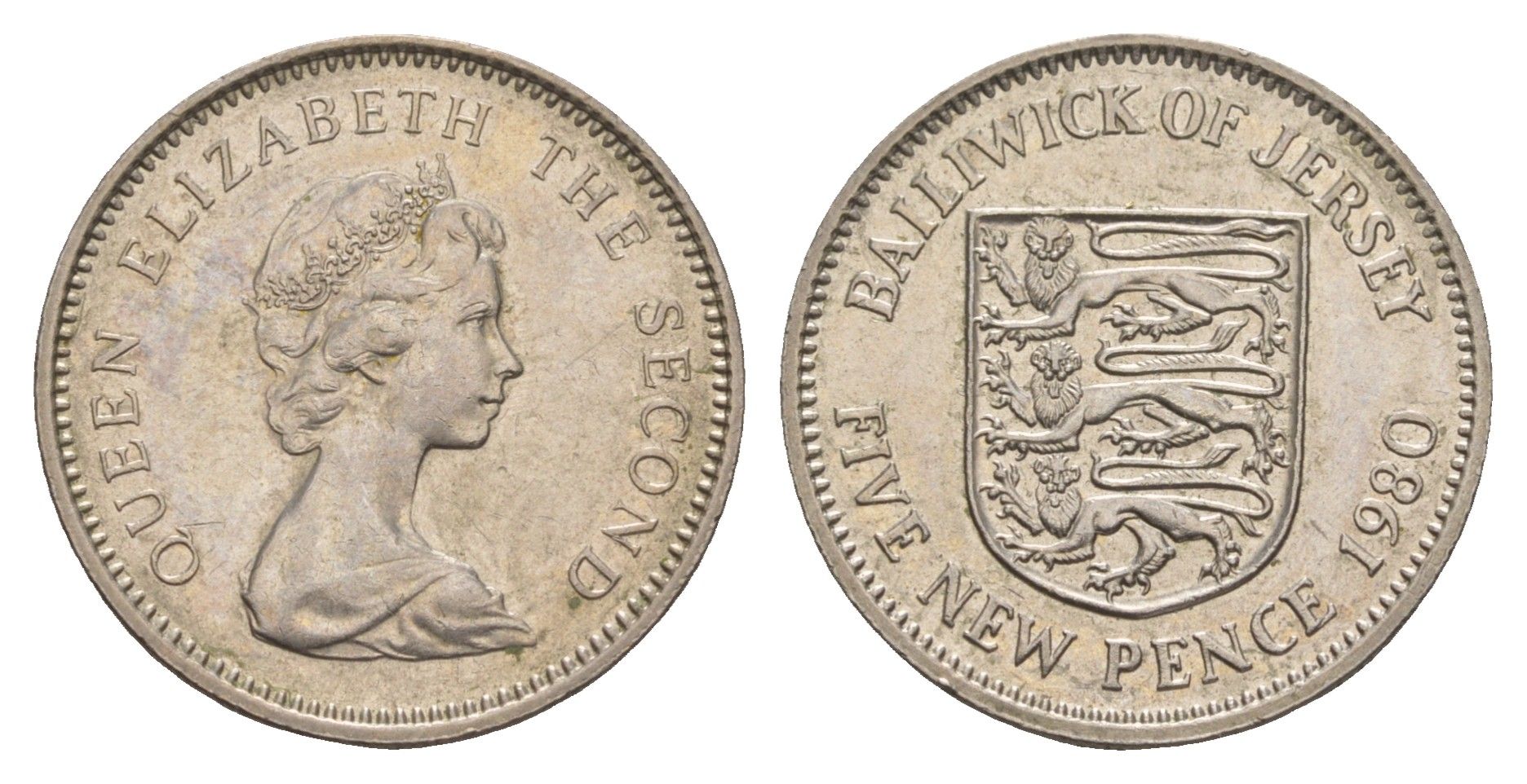 Джерси 5 новых пенсов 1980 герб, Елизавета II (1952-2022) KM 32 медно-никель  UNC  4660-225