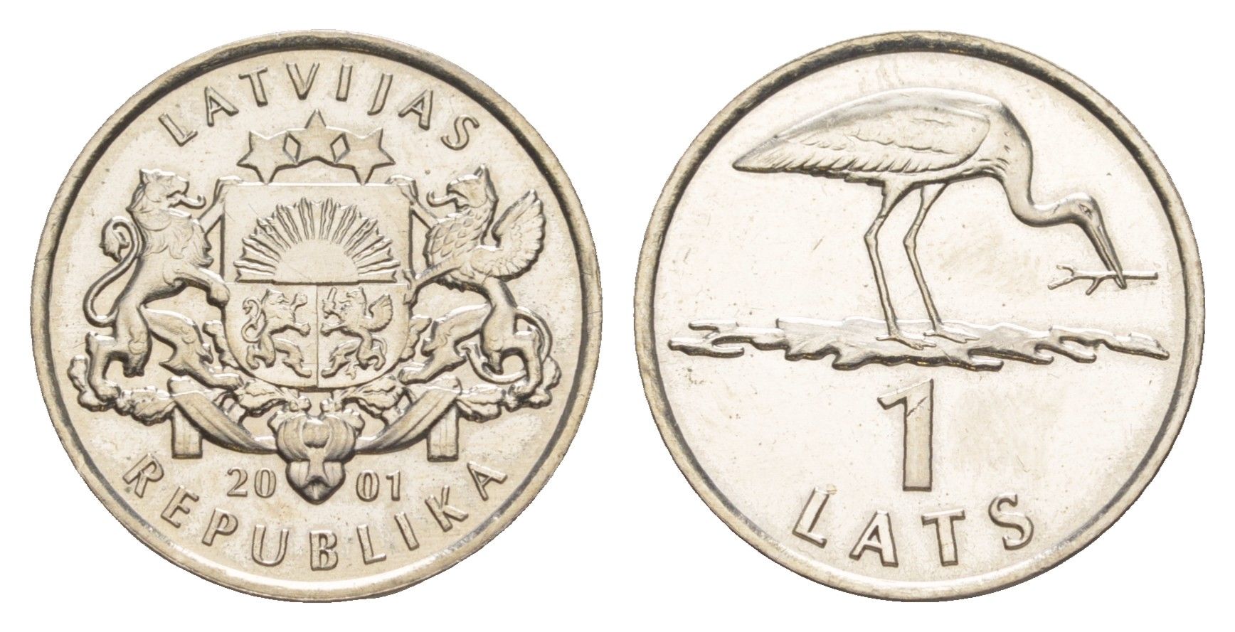 Латвия 1 лат 2001 Аист KM 54 медно-никель UNC 1527-631