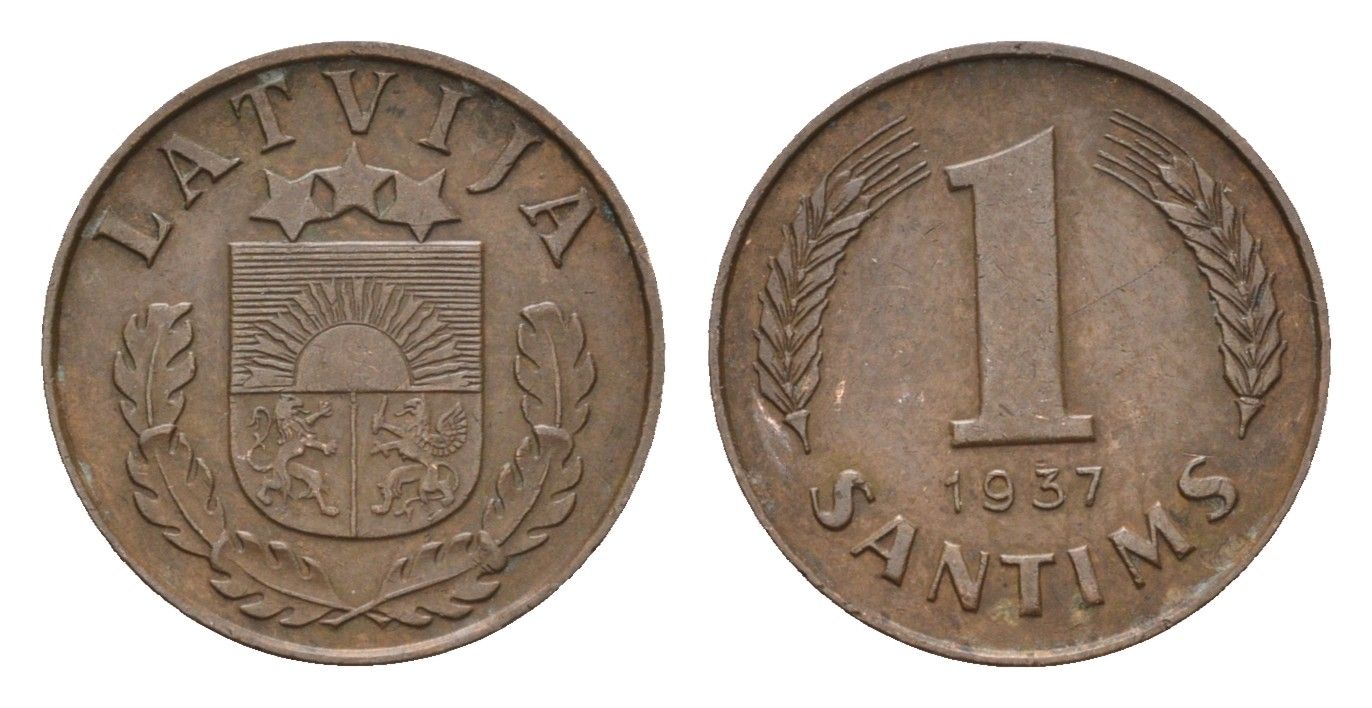 Латвия 1 сантим 1937 KM 10 бронза 4679-218