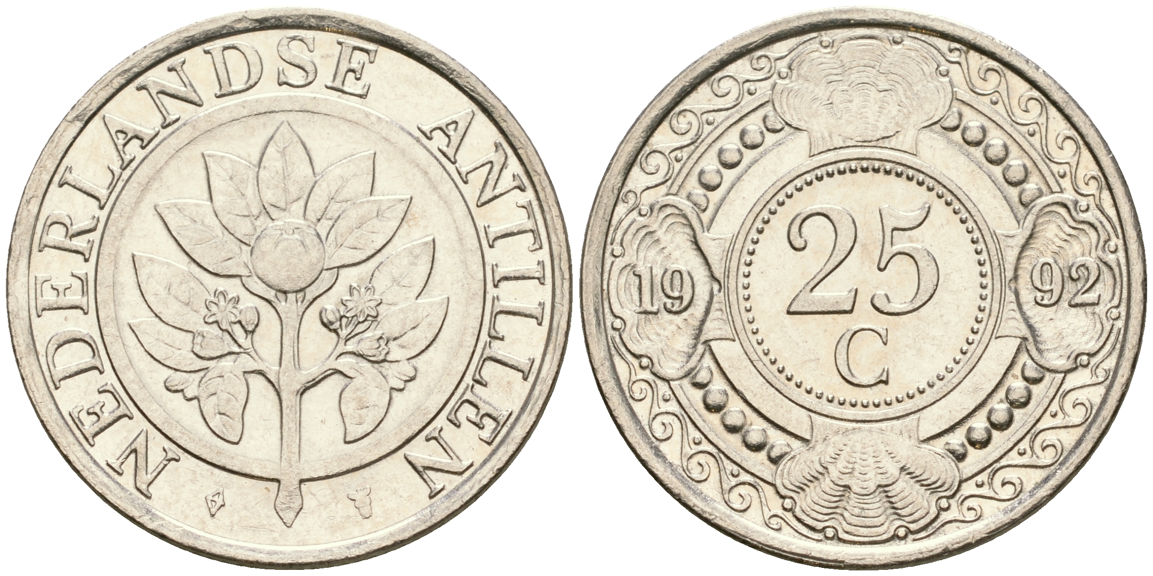 Нидерландские Антилы 25 центов 1992 Беатрикс (1980-2013) KM 35 сталь плакированная никелем 4364-1823