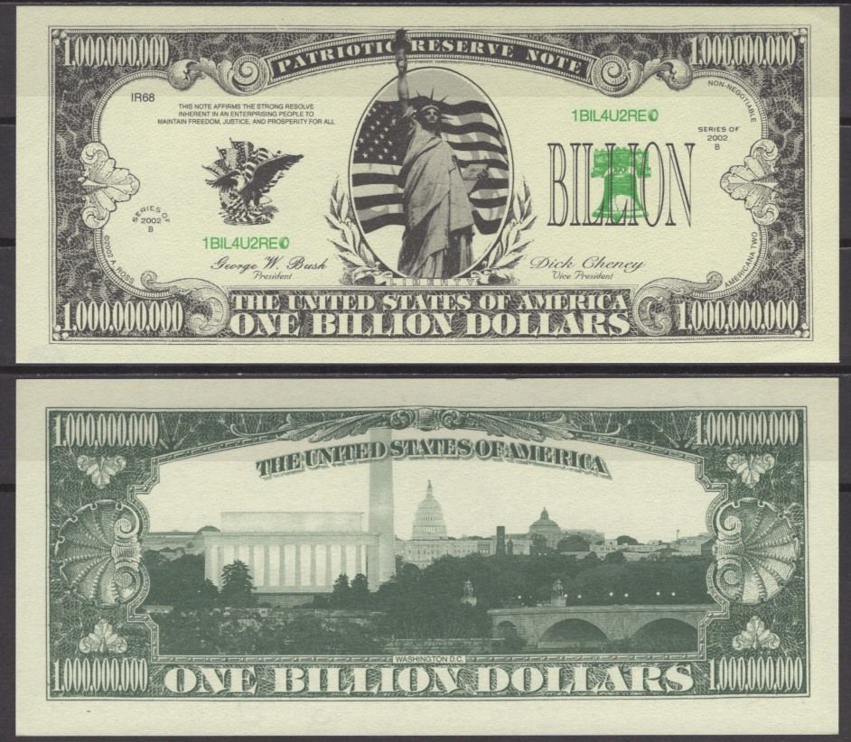 США 1000000000 долларов 2002 статуя свободы бумага UNC (пресс) 7197-31-1