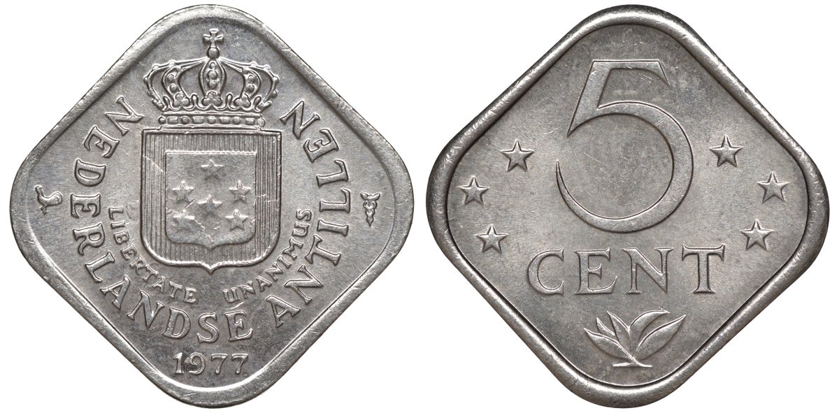 Нидерландские Антилы 5 центов 1977 Юлиана (1948-1980) KM 13 медно-никель 4610-834