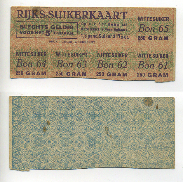 Нидерланды талоны на сахар 1944-1950 бумага 6317-34-1-3