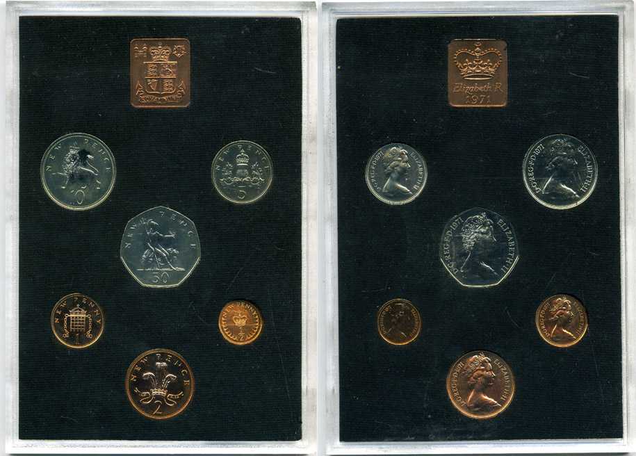 Великобритания набор из 6 монет + жетон монетного двора 1971 в оригинальной пластиковой упаковке KM PS 27 PROOF 3-6-4-16
